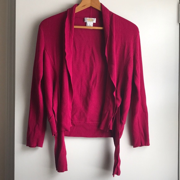 Vintage Talbots Hot Pink Wrap Tie Front Cardigan Sweater Top Medium Petite - Picture 1 of 8
